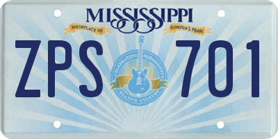 MS license plate ZPS701