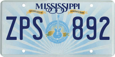 MS license plate ZPS892