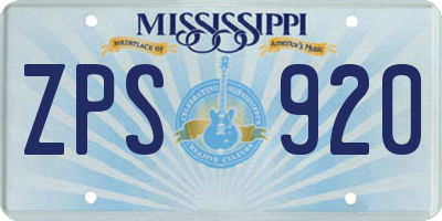 MS license plate ZPS920