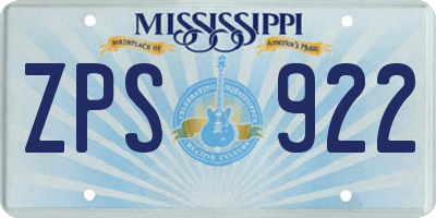 MS license plate ZPS922