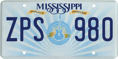 MS license plate ZPS980
