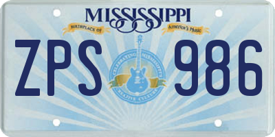 MS license plate ZPS986
