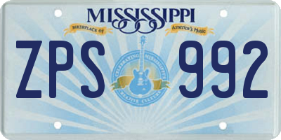 MS license plate ZPS992