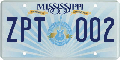 MS license plate ZPT002