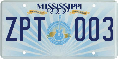 MS license plate ZPT003