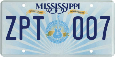 MS license plate ZPT007