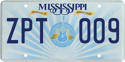 MS license plate ZPT009