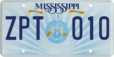 MS license plate ZPT010