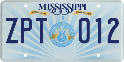 MS license plate ZPT012