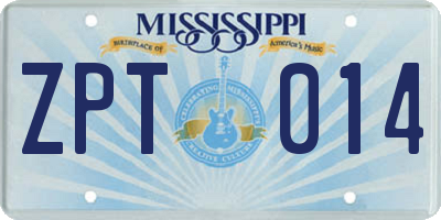 MS license plate ZPT014