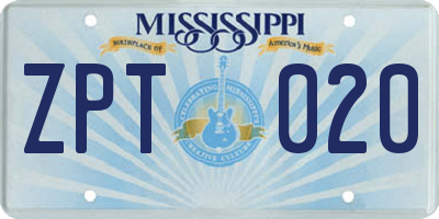 MS license plate ZPT020