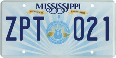 MS license plate ZPT021