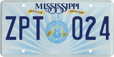 MS license plate ZPT024