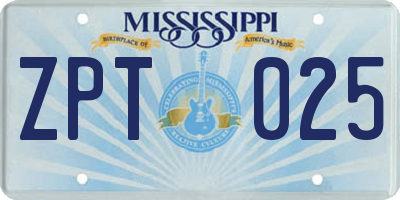 MS license plate ZPT025