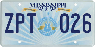 MS license plate ZPT026