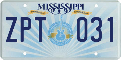 MS license plate ZPT031