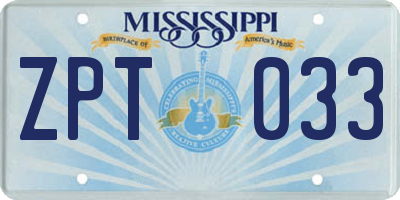 MS license plate ZPT033