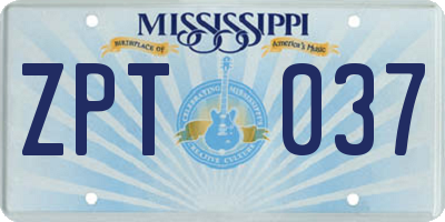 MS license plate ZPT037