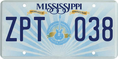 MS license plate ZPT038