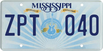 MS license plate ZPT040