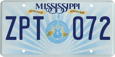 MS license plate ZPT072