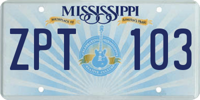 MS license plate ZPT103