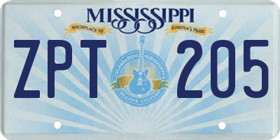 MS license plate ZPT205