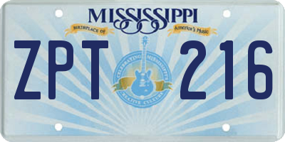 MS license plate ZPT216