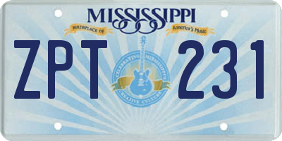 MS license plate ZPT231