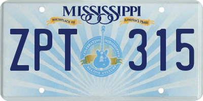 MS license plate ZPT315