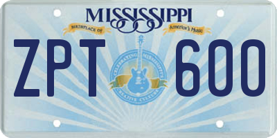 MS license plate ZPT600