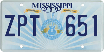 MS license plate ZPT651