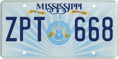 MS license plate ZPT668
