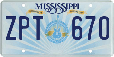 MS license plate ZPT670