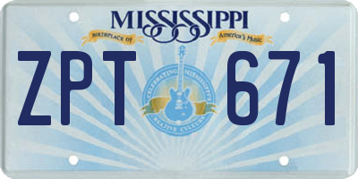 MS license plate ZPT671