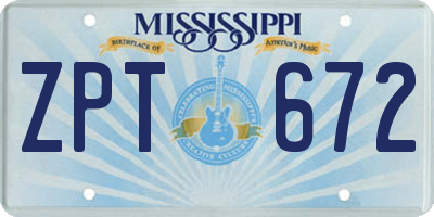 MS license plate ZPT672