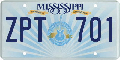 MS license plate ZPT701