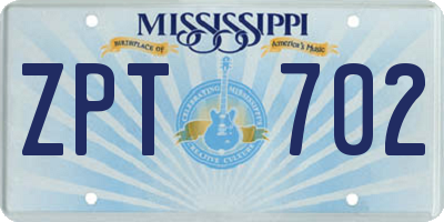 MS license plate ZPT702
