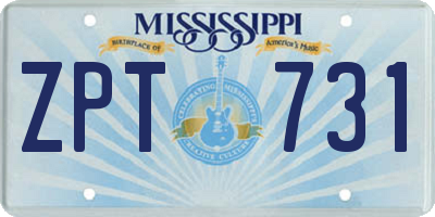 MS license plate ZPT731