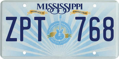 MS license plate ZPT768