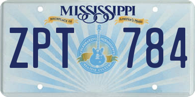 MS license plate ZPT784