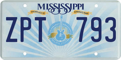 MS license plate ZPT793