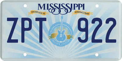 MS license plate ZPT922