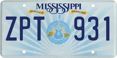 MS license plate ZPT931