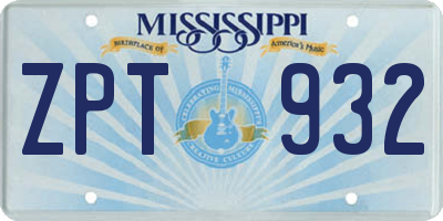 MS license plate ZPT932