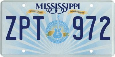 MS license plate ZPT972