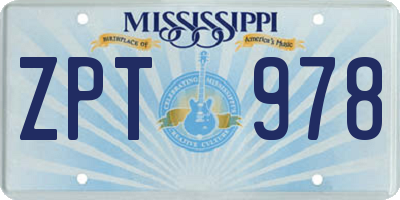 MS license plate ZPT978