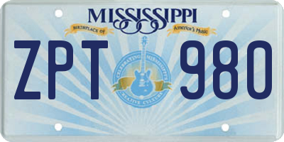 MS license plate ZPT980