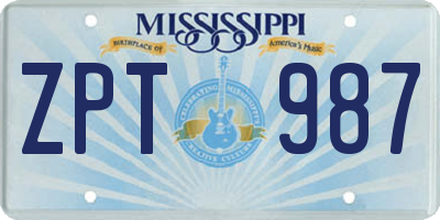 MS license plate ZPT987