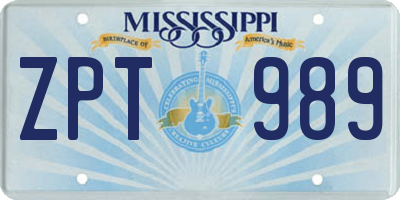 MS license plate ZPT989